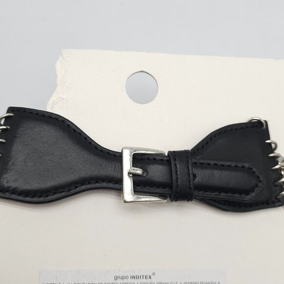 Zara Gold Silver Multi Chain Heavy Black Faux Leather Belt READ ME 4736/314/808 - Picture 7 of 7